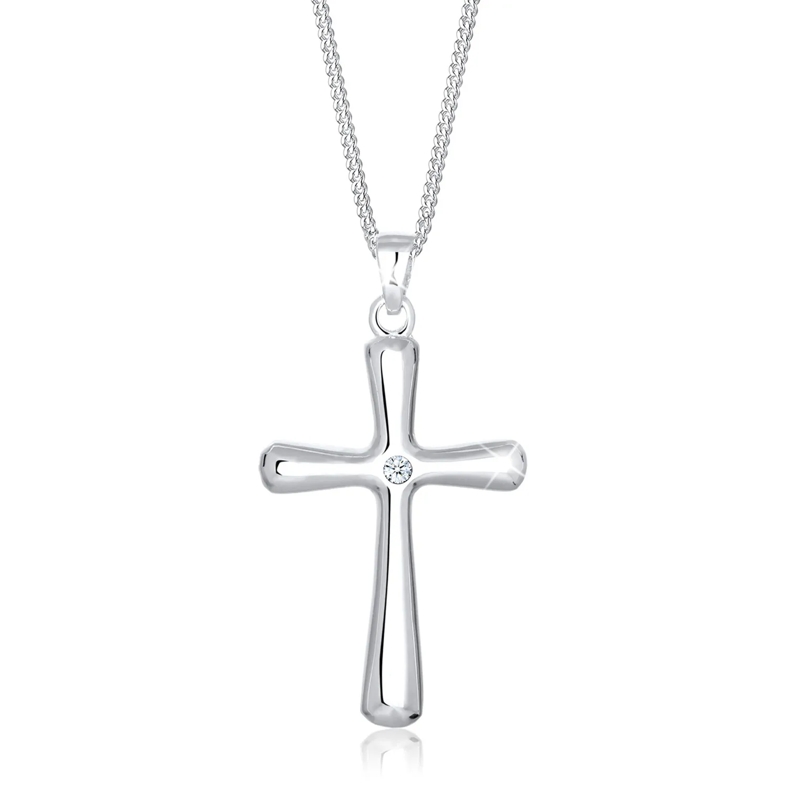 Elli Mittellange Halskette Halskette Kreuz Diamant Konfirmation Kommunion 925 weiss