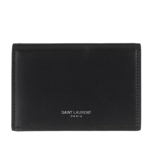 Saint Laurent Logo Print Wallet Leather Black Portemonnaie mit Überschlag