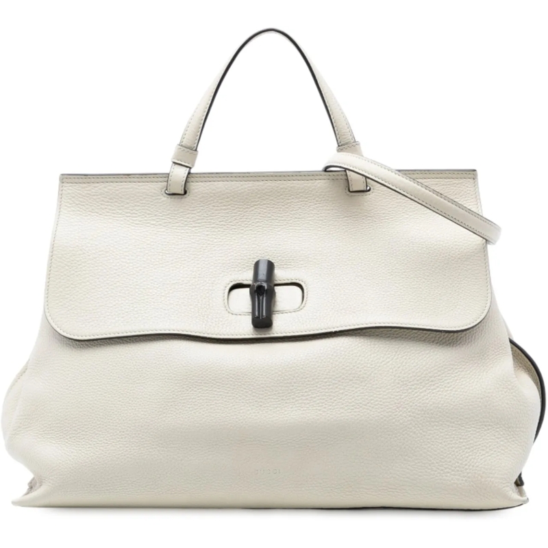 Gucci Schultertasche Large Leather Bamboo Daily Satchel weiß