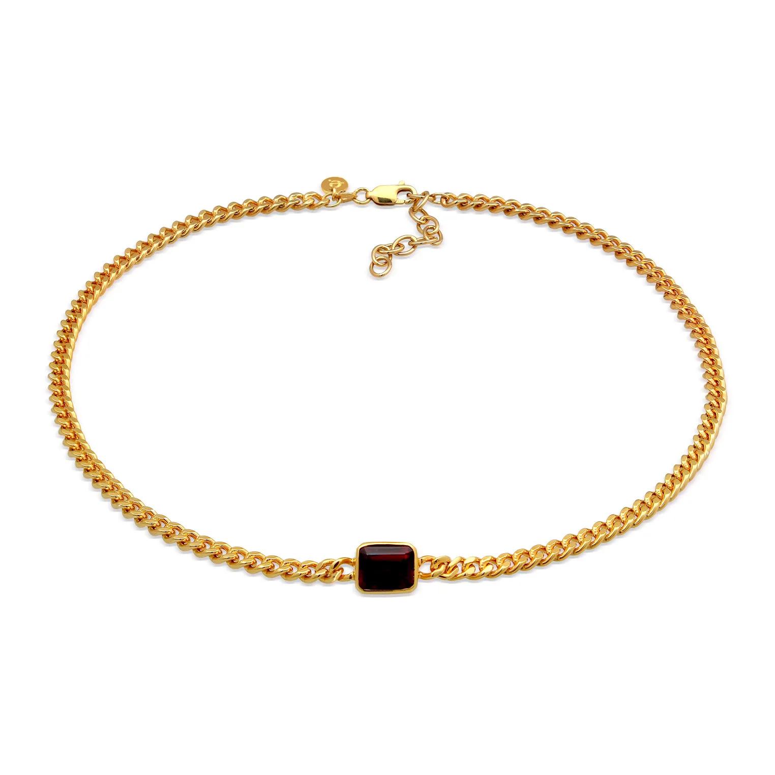 Elli Halsketten - Halskette Choker Granat Panzerkette Klassisch 925 - Gr. unisize - in Gold - für Damen