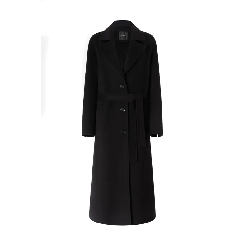 Pinko Manteaux de tanche Classic Black Wool Coat With Belted Waist Black