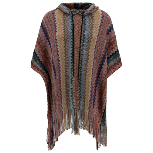 Missoni Multicolor Hooded Poncho With Zigzag Motif In Visc Multicolor 