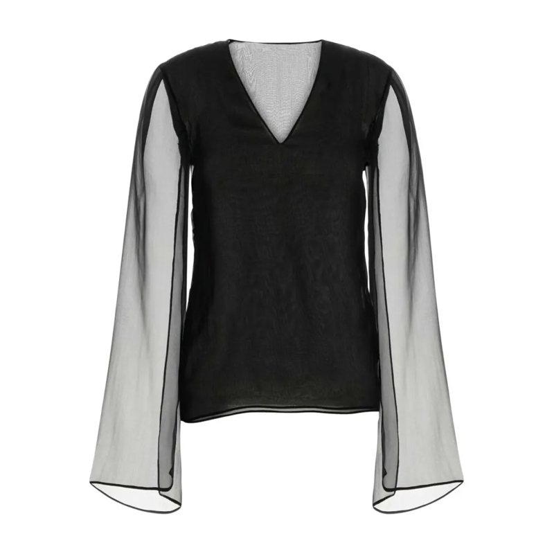 Alberta Ferretti Blouse Silk Blouse With Dramatic Bell Sleeves Black