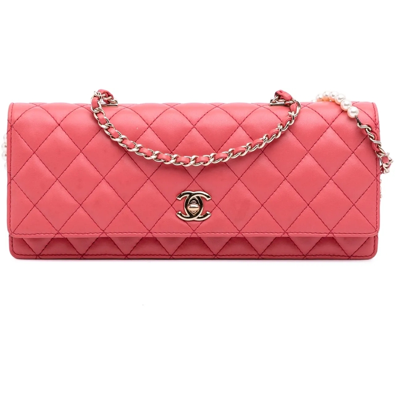 Chanel Schultertasche Quilted Lambskin Pearl Chain East West Single Flap rose