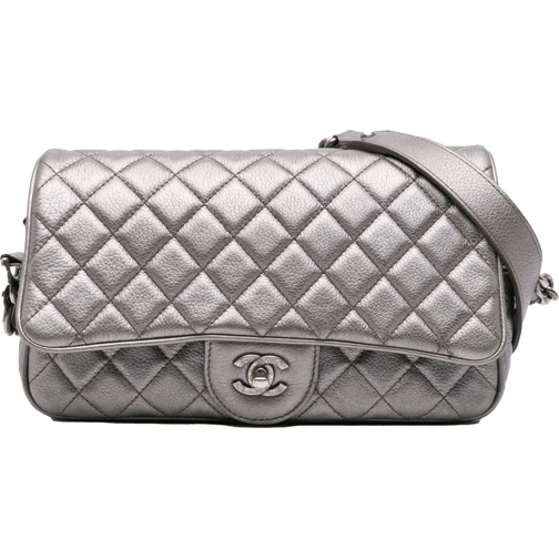 Chanel Schultertasche 2016-2017 Medium Metallic Quilted Caviar Casual Ro grau