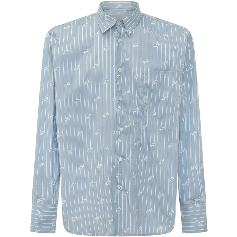 Gcds Legeres Oberteil Camicia con Colletto e Tasche hellblau