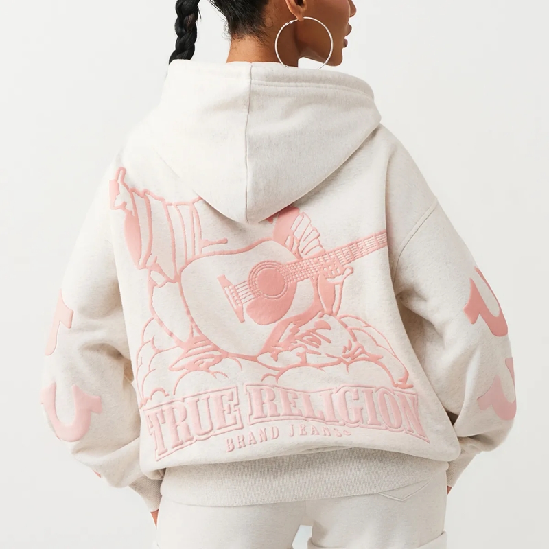 True Religion Blouson - Zip-Hoodie- Lockere Passform- Puff-Print- Übe graubeige(Image 4)