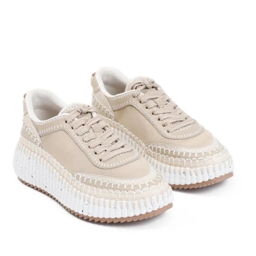 Chloé Nama Beige Suede Leather Sneakers Neutrals lage-top sneaker