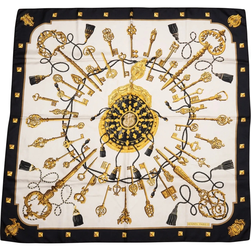 Hermès Wollschal Hermes Classic "Les Clefs" Silk Carre 90 Scarf Tuc schwarz