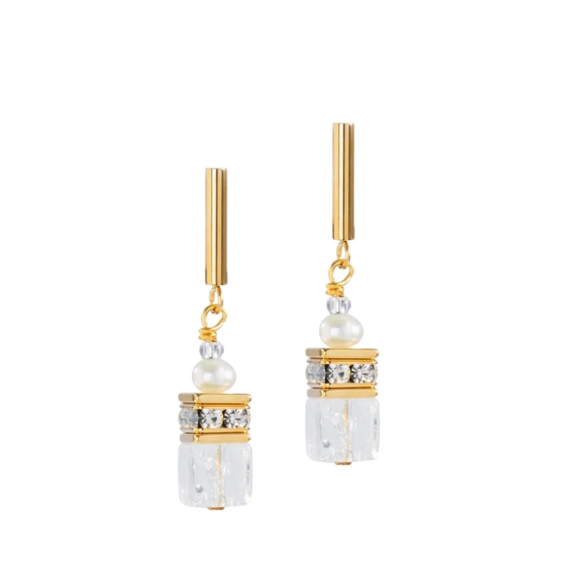 COEUR DE LION Ohrstecker Ohrringe GeoCUBE® Fusion Precious Pearl Mix weiss