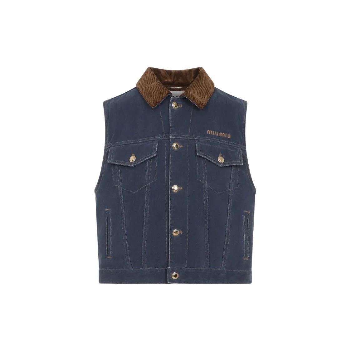 Miu Miu Tailored Denim Vest With Contrasting Corduroy Coll Blue