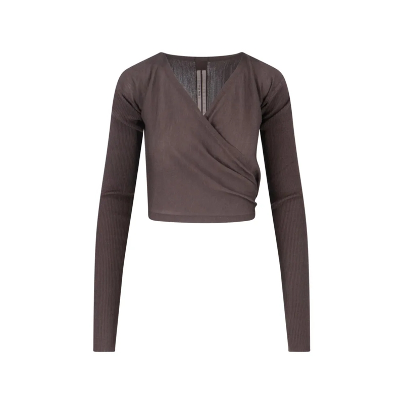 Rick Owens Pull Cropped Ribbed Sweater With Knot – Brown Brown