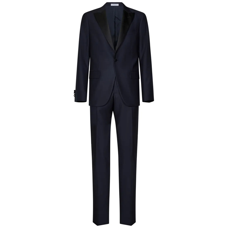 Boglioli Combinaison de costume Dark Blue Stretch Virgin Wool Tuxedo Suit Blue