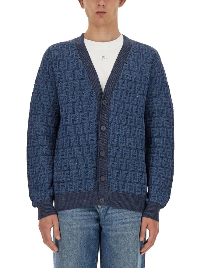 Thumbnail - Fendi - "Ff" Cardigan - Größe 48 - blau