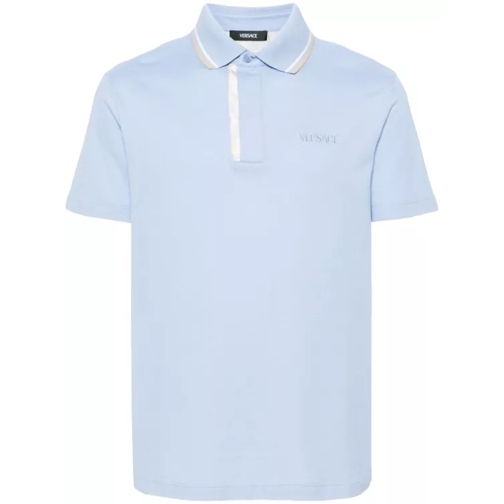 Versace Blue Logo-Embroidered Polo Shirt Blue 