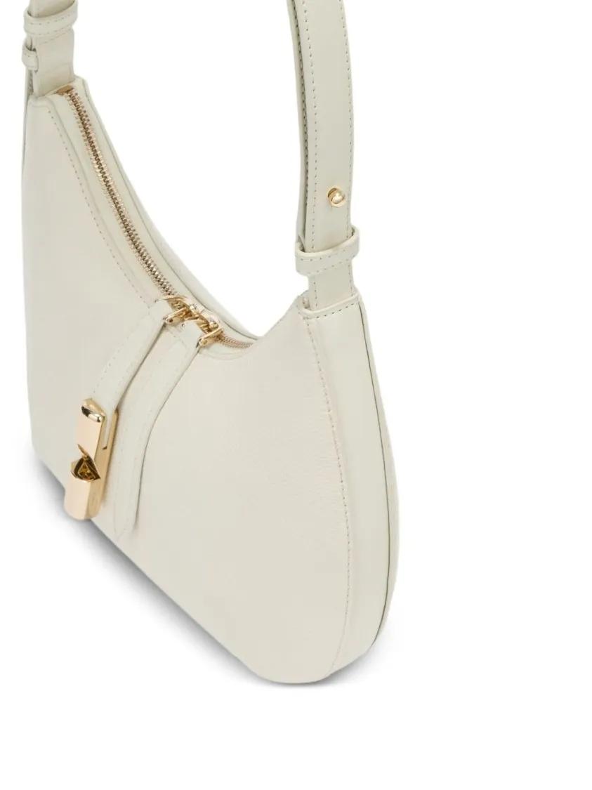 Furla Hobo bags Curved Cream Shoulder Bag With Two-Way Zip Fasteni in beige