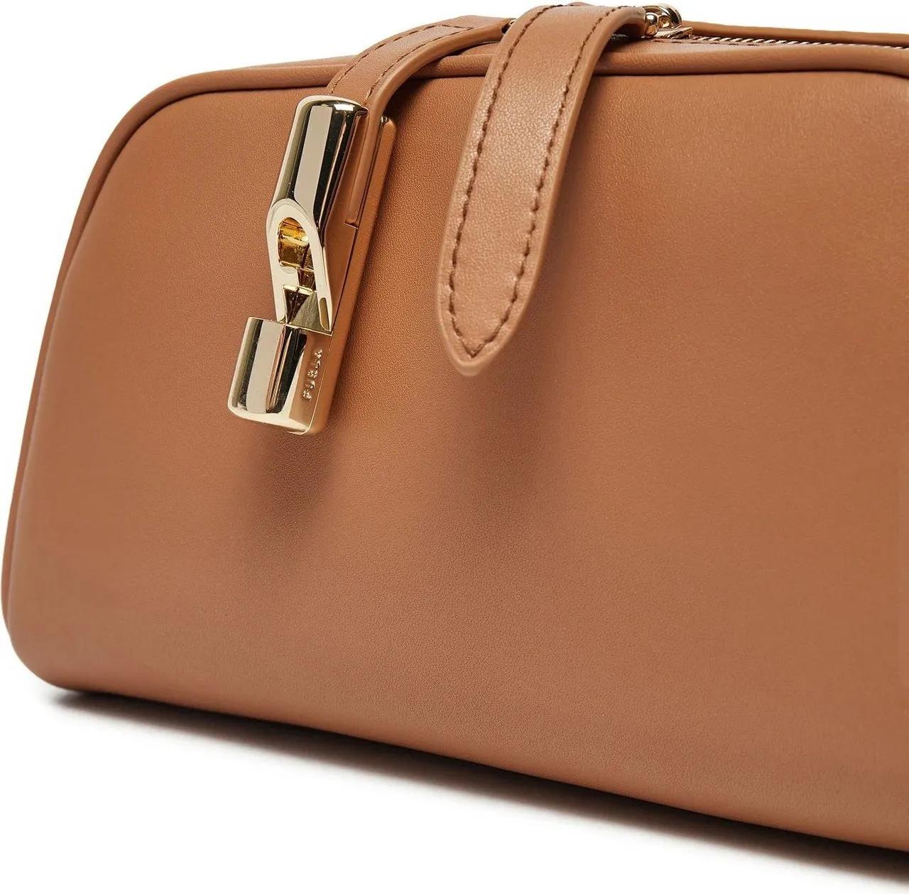 Furla Bruin leren schoudertas met fluit hanger Brown Dames