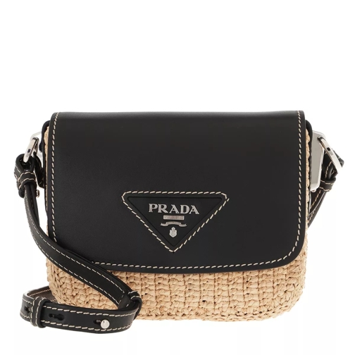 Prada Shoulder Bag Raffia Leather Beige/Black Crossbody Bag