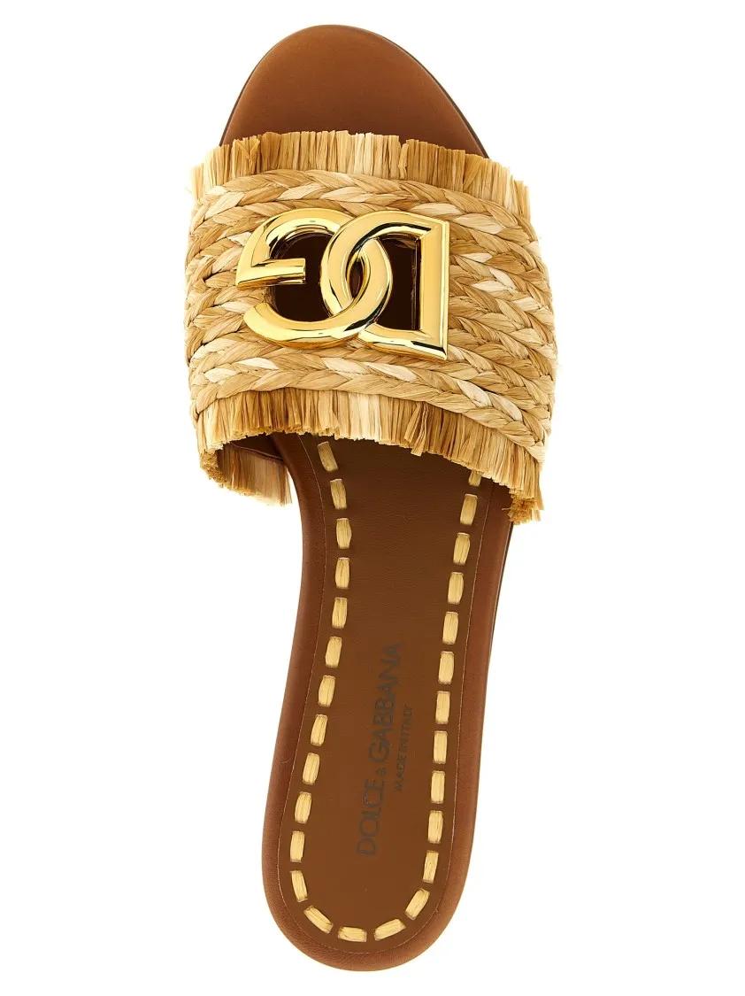 Dolce&Gabbana Raffia Braid Slides Brown Sandalen