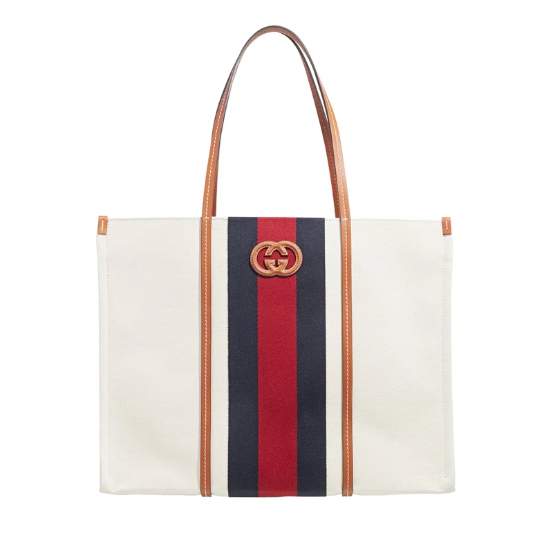 Gucci Shopper Web Tote Bag Canvas Natural
