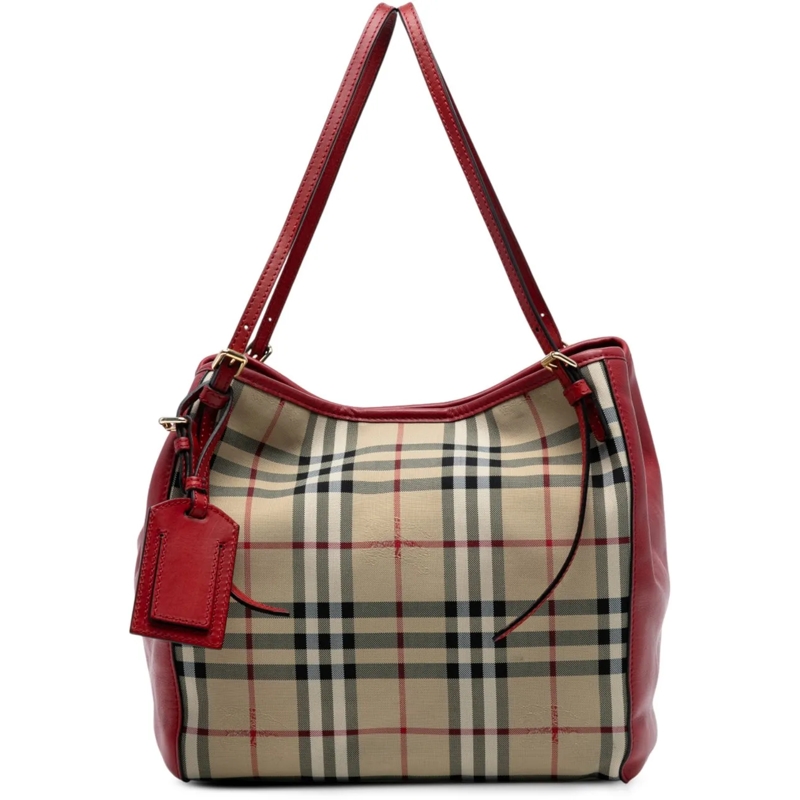 Burberry Shopper Small Haymarket Check Canvas and Leather Canterbur braun