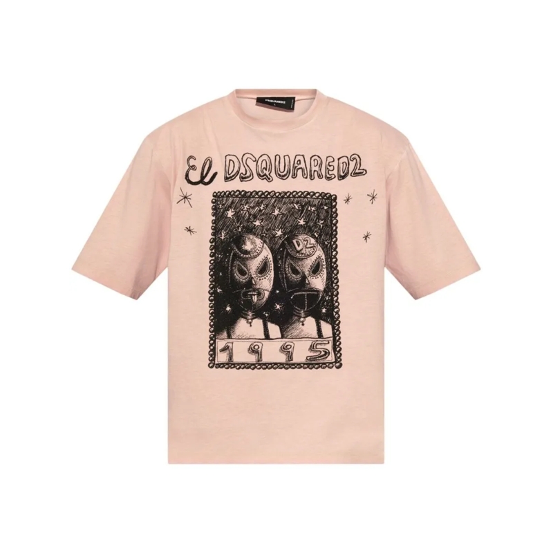 Dsquared2 T-shirt Relaxed Fit Light Pink Graphic Print T-Shirt Neutrals
