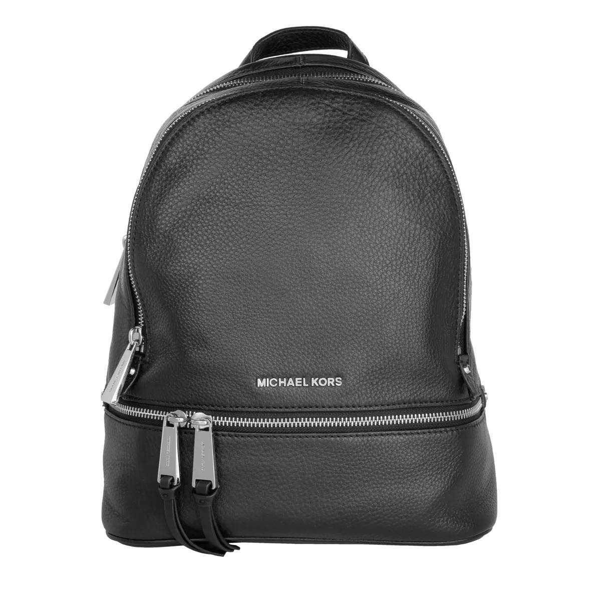 Michael Kors Black and White Rhea Zip Medium Backpack at FORZIERI