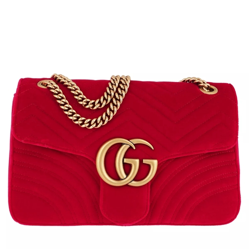 Gucci GG Marmont Medium Velvet Shoulder Bag Hibiscus Red Crossbodytas