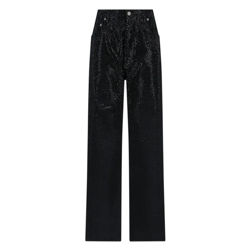 Golden Goose Jeans Straight Jeans With Rhinestones Black Denim Black