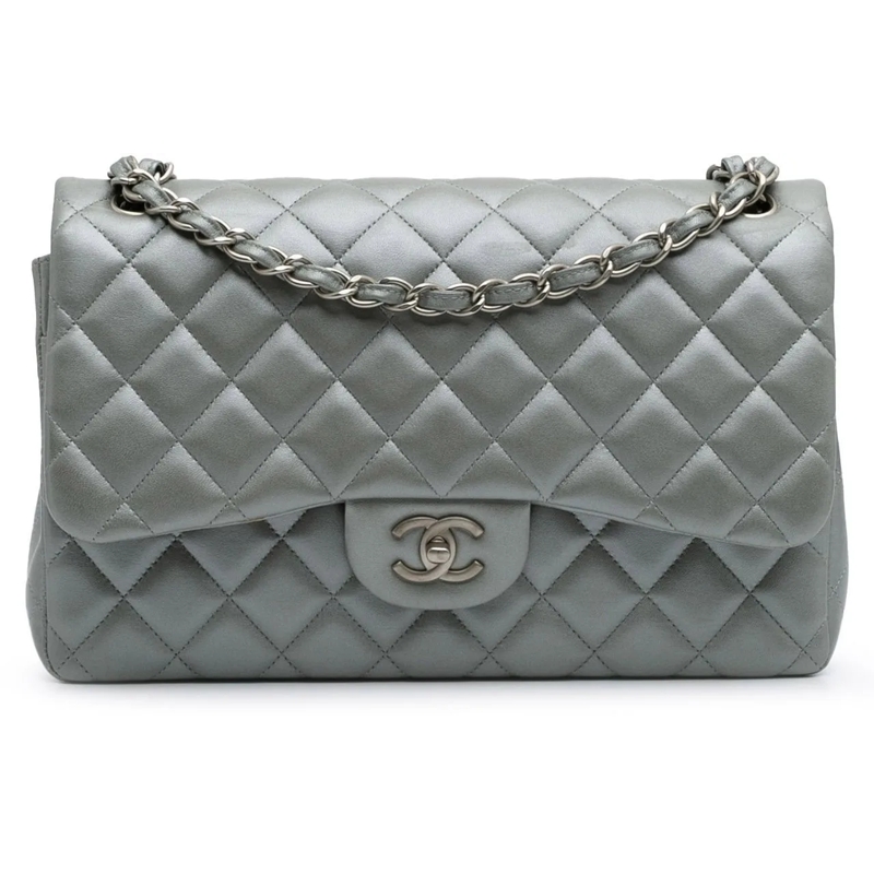 Chanel Sac à bandoulière Jumbo Classic Lambskin Double Flap silber