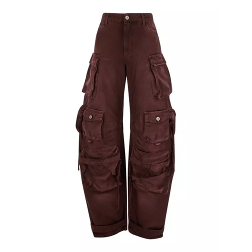 The Attico Fern' Brown Cargo Jeans With Logo Patch In Denim Brown 