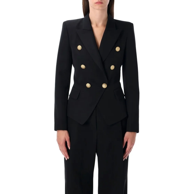 Balmain Blazer Black Grain De Poudre 6-Button Tailored Jacket Black