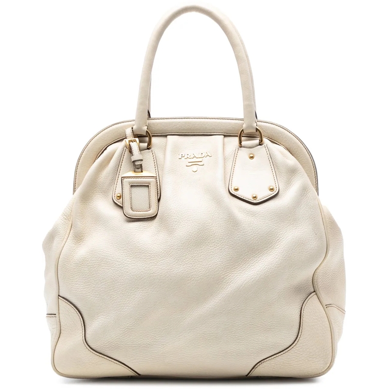 Prada Shopper Vitello Daino Frame Tote weiß