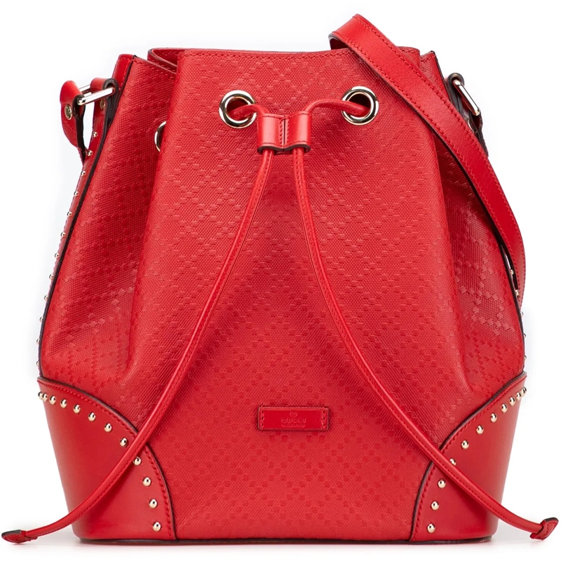 Gucci Sac à bandoulière Medium Diamante Calfskin Studded Bright Bucket Bag rot