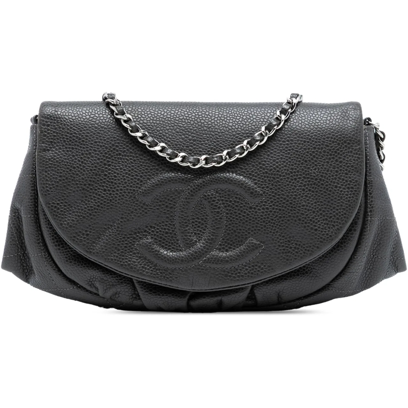 Chanel Schultertasche CC Caviar Half Moon Wallet on Chain grau