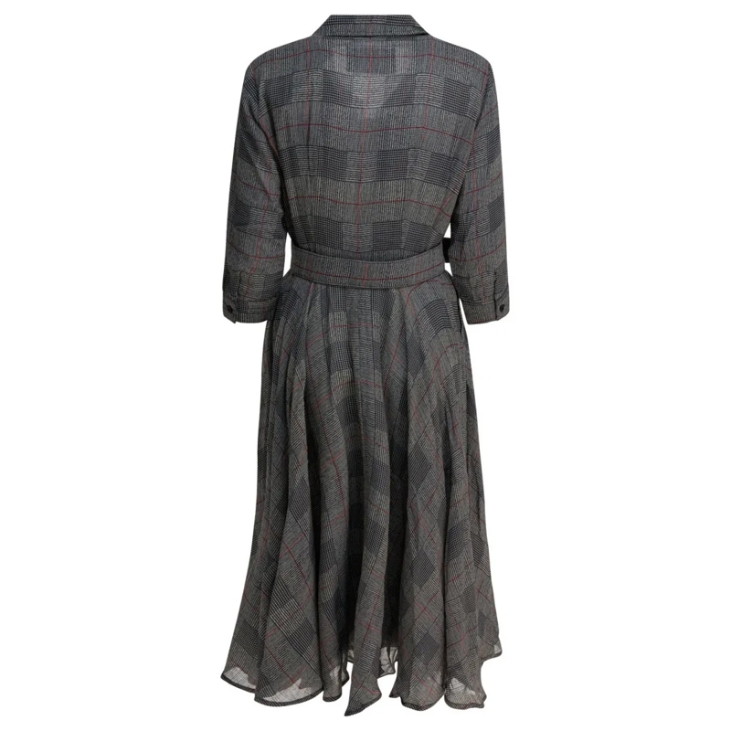 Samantha Sung Midi-jurk Plaid Wool Dress With Button-Down Front Grey