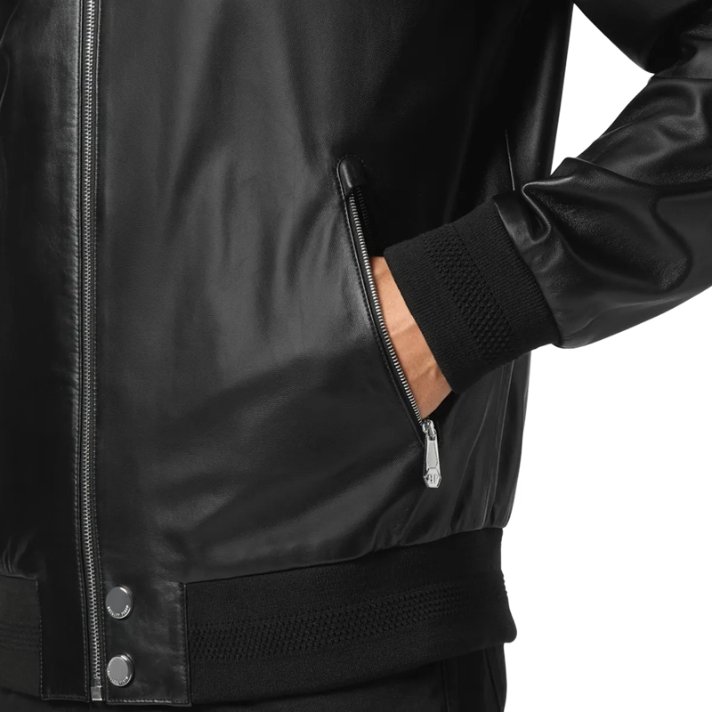 Philipp Plein Lederjacke Leder-Bomber Iconic Plein schwarz(Image 4)