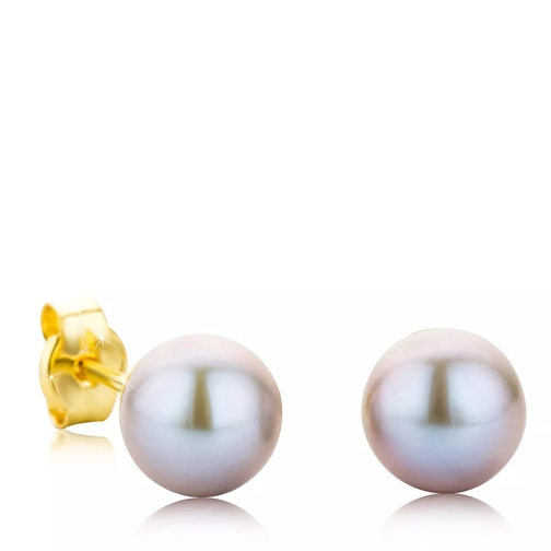 BELORO 9KT Grey Pearl Earrings Yellow Gold Clou d'oreille