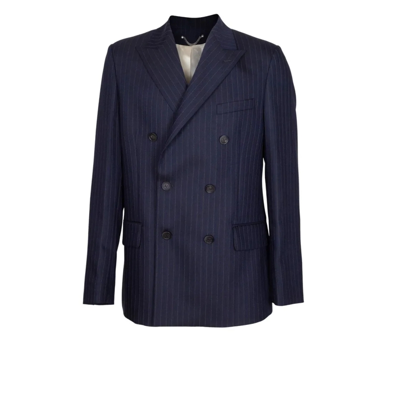 Golden Goose Blazer Blue Journey Double-Breasted Pinstriped Wool Jacke Dunkelblau