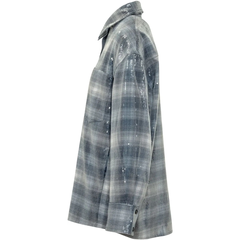 Pinko Bluse Orchidea Overshirt Check con Paillettes grau(Image 3)