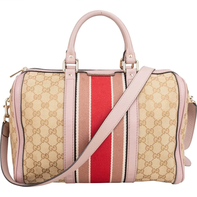 Gucci Schultertasche Gucci GG Monogram Stripe Boston Handbag beige