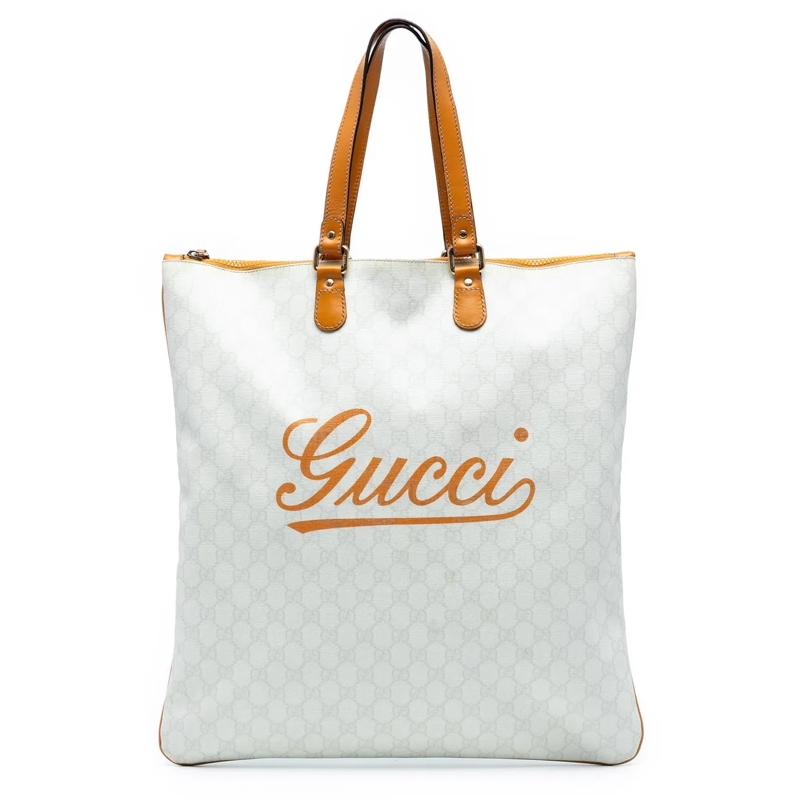 Gucci Shopper GG Supreme Heritage Logo Flat Zip Tote weiß