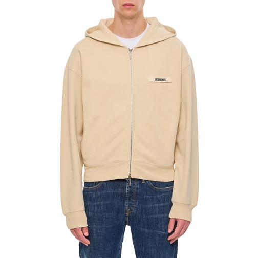 Jacquemus Hoodie Zipped Cotton Sweatshirt Neutrals