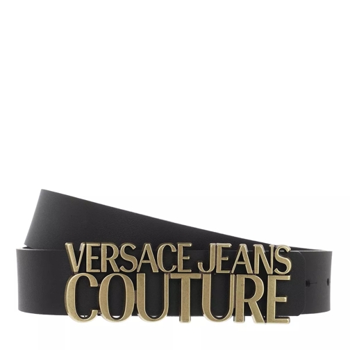 Versace Jeans Couture Logo Buckle Belt Leather Black Cintura sottile
