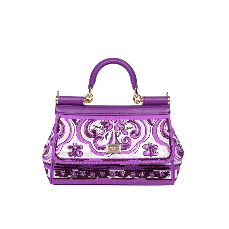 Dolce&Gabbana Crossbody Bag Sicily Small Bag With Maiolica Embroidery Purple