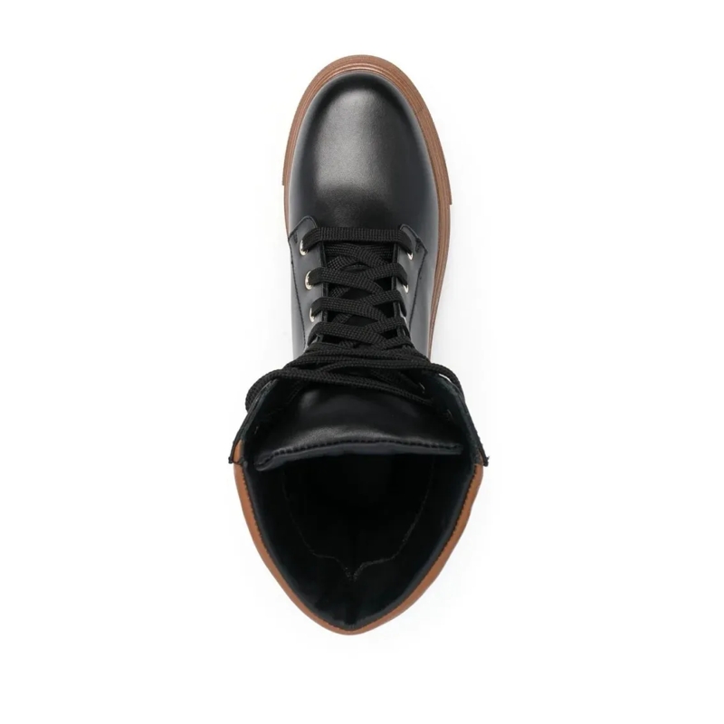 Baldinini Bottes Sleek Black Leather Ankle Boots With Padded Brown  Black