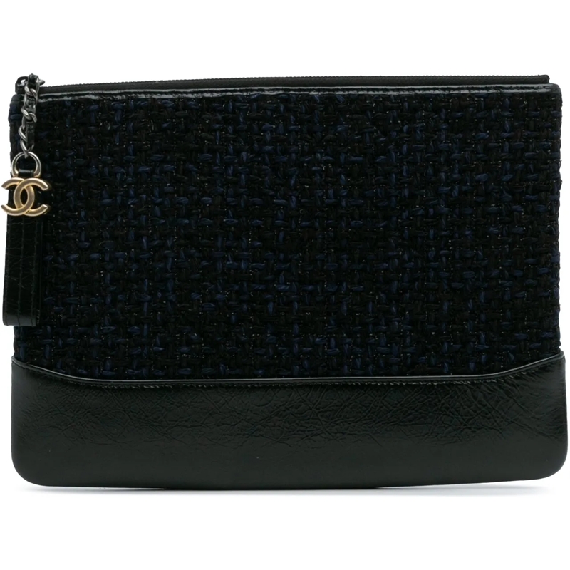 Chanel Clutch Medium Tweed and Calfskin Gabrielle O Case Clutch blau
