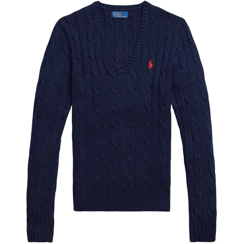 Ralph Lauren  V-hals kabeltrui donkerblauw blau