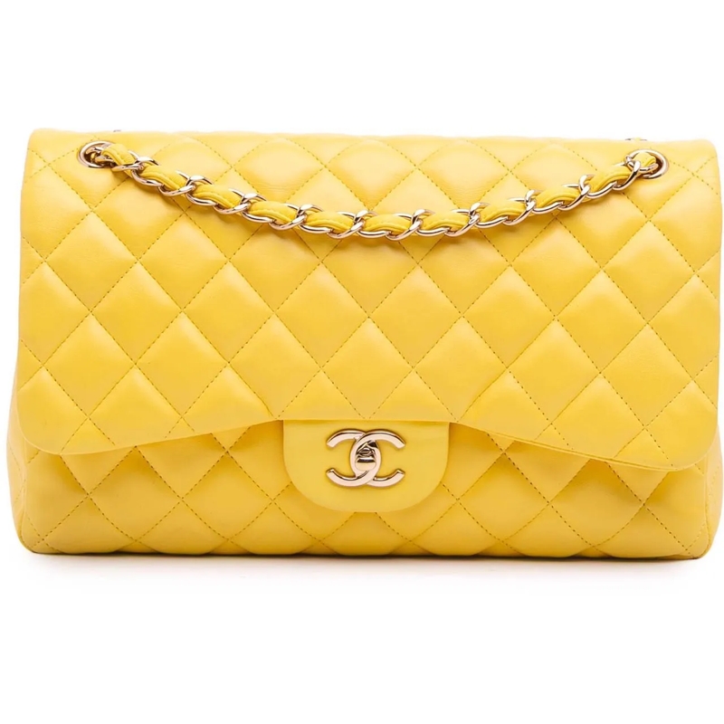 Chanel Sac à bandoulière Jumbo Classic Lambskin Double Flap gelb