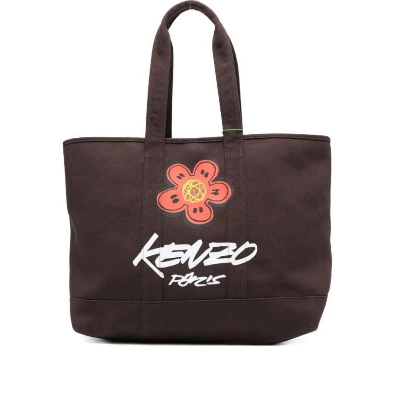 Kenzo Tote Cotton Shopper Bag With Bold Graphics Black